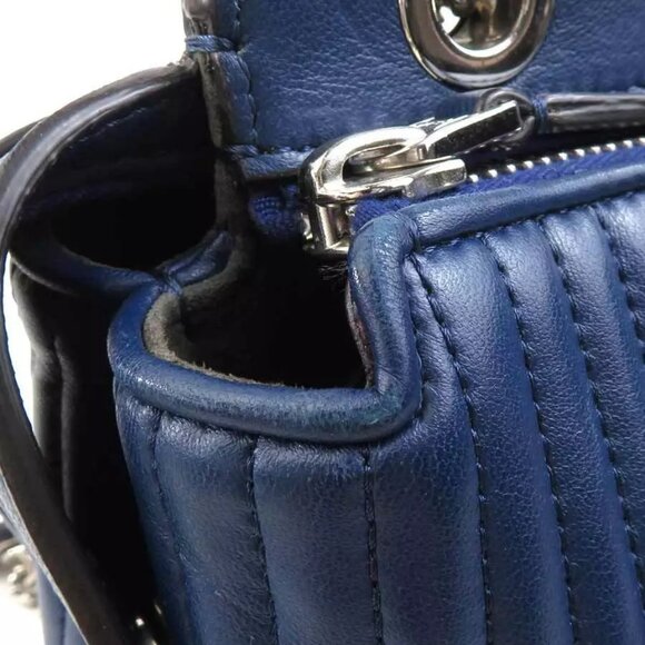 FENDI Dotcom Shoulder Bag Navy Blue/Silver Leather/Metal - Picture 7 of 13